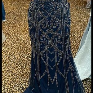 Beaded Navy Blue Prom Dress